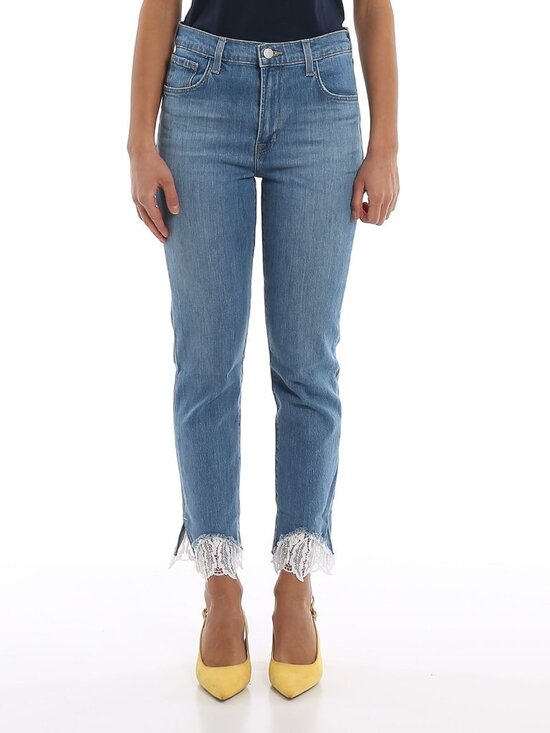 J Brand Denim - J Brand Ruby Lace Trimmed Jeans 31 High Rise Crop Cigarette Stretch